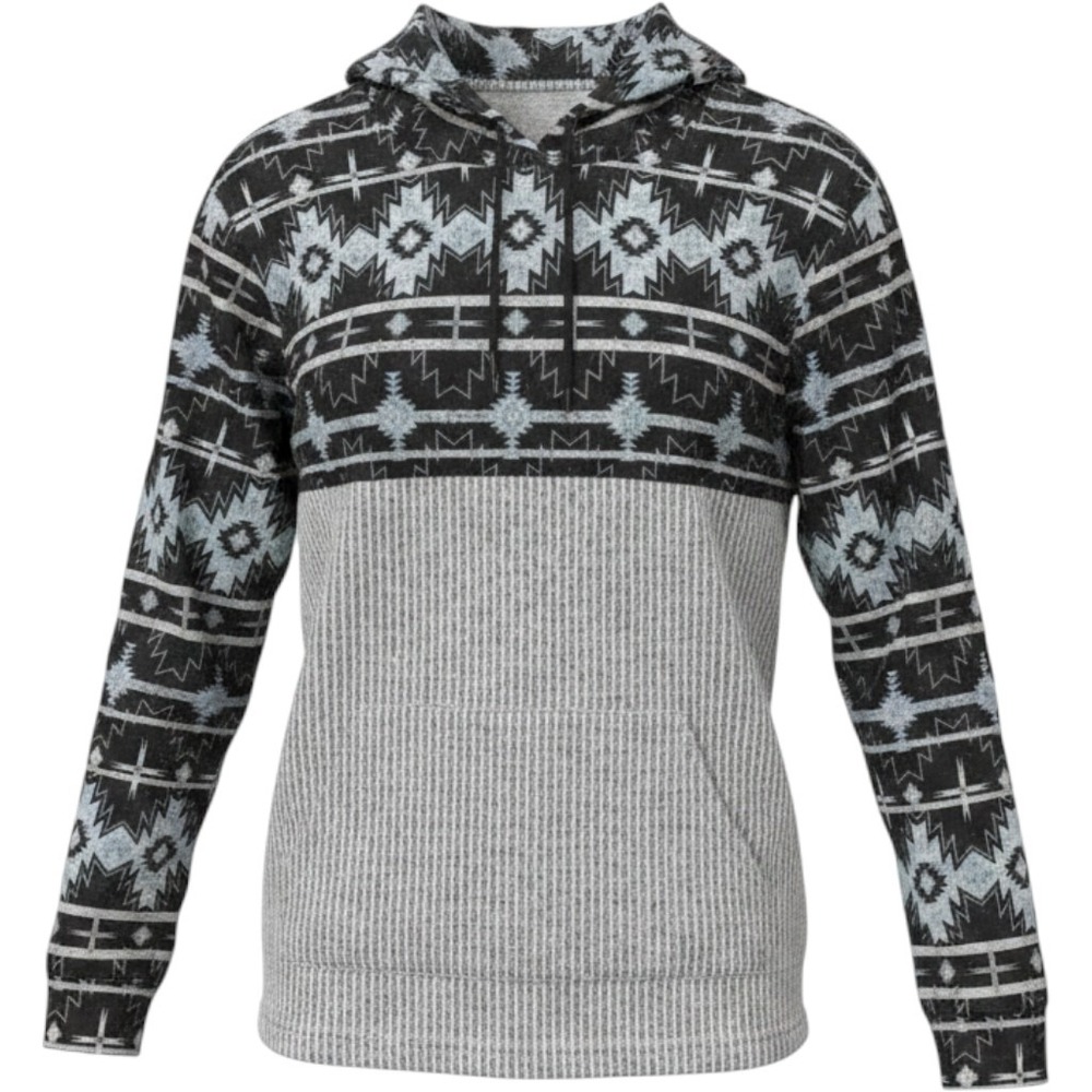 Departwest Mens Small Southwestern Aztec Print Hoodie Gray Black Mixed Media